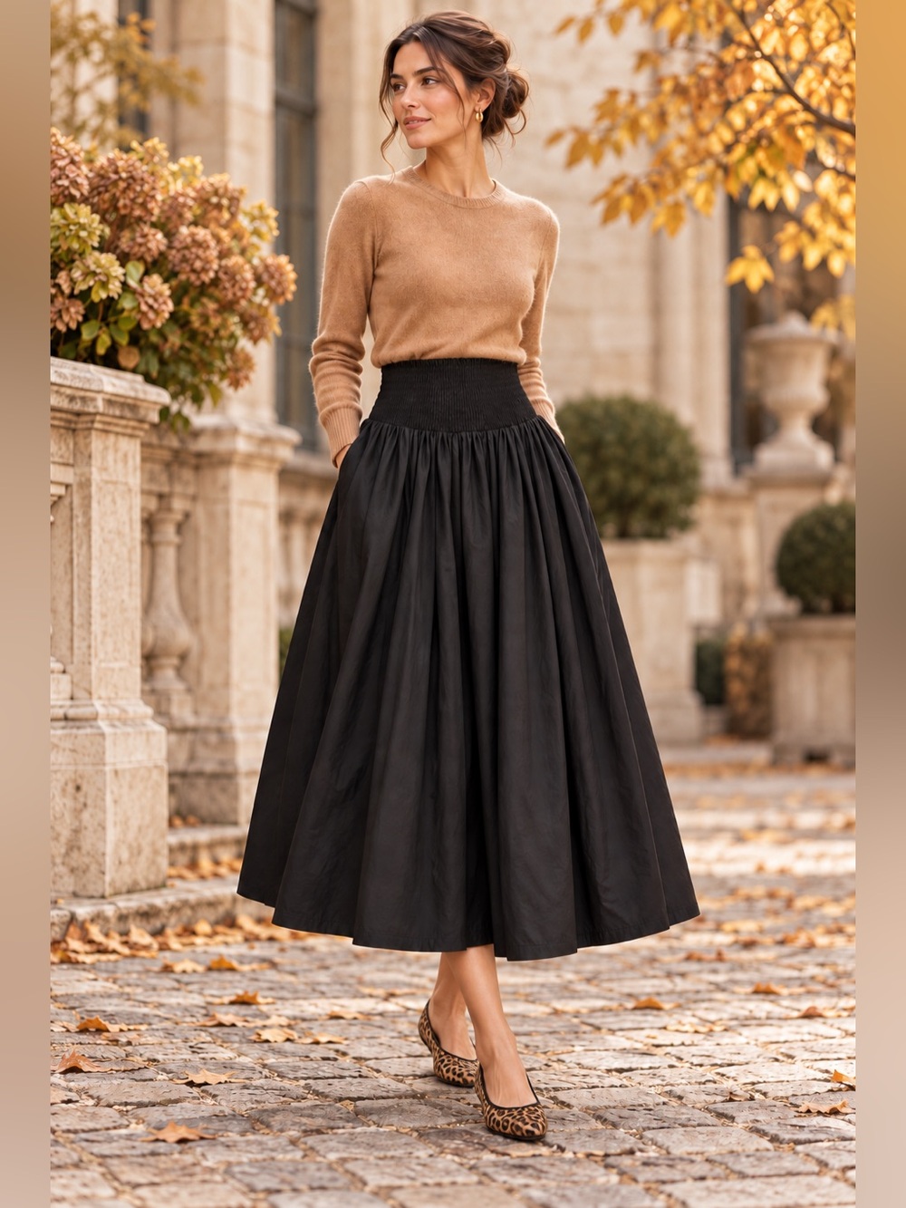 Banana Republic Black Smocked-Waist Full Maxi Skirt